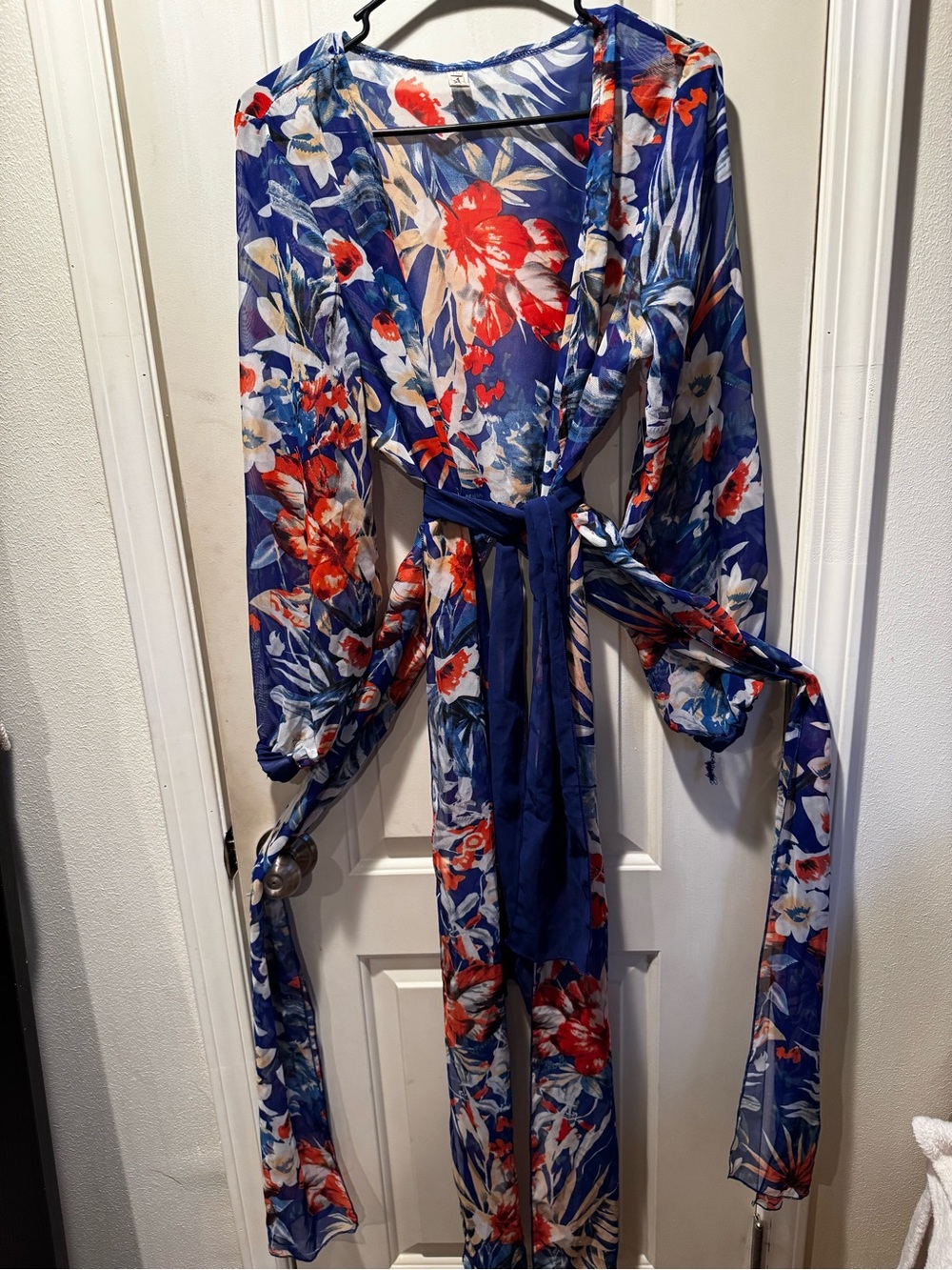 Floral Navy Blue & Red Women’s Swim Coverup Robe
